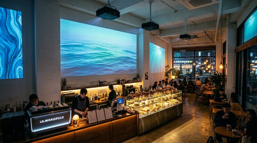 F&B 카페 빔프로젝터 스크린 매니저 멀티 스크린 연출